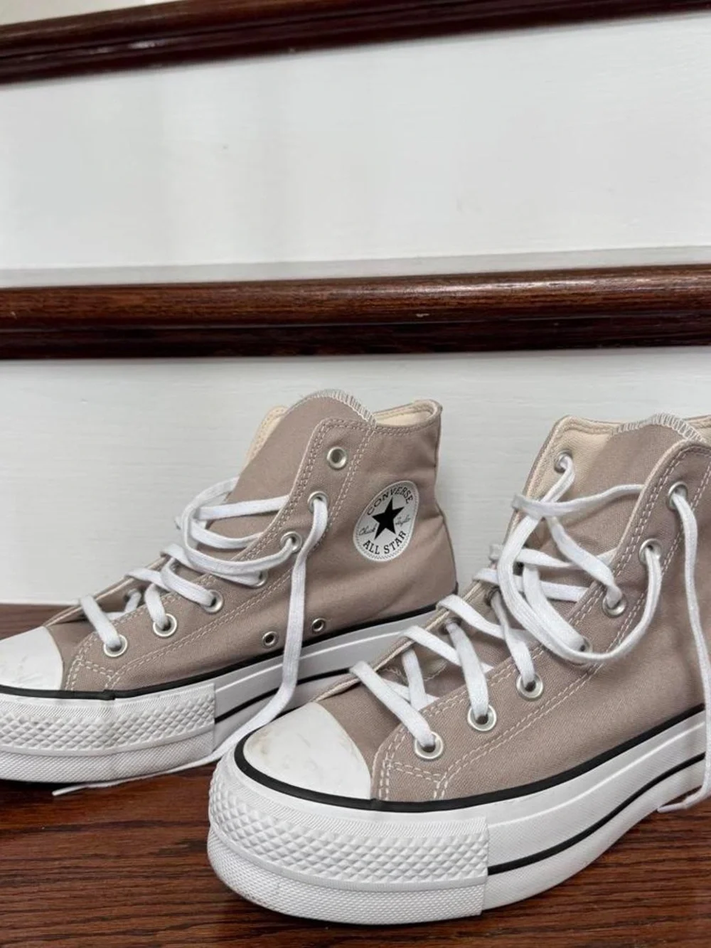 Converse-Style High Top Canvas Sneakers in Taupe platform size 8.5